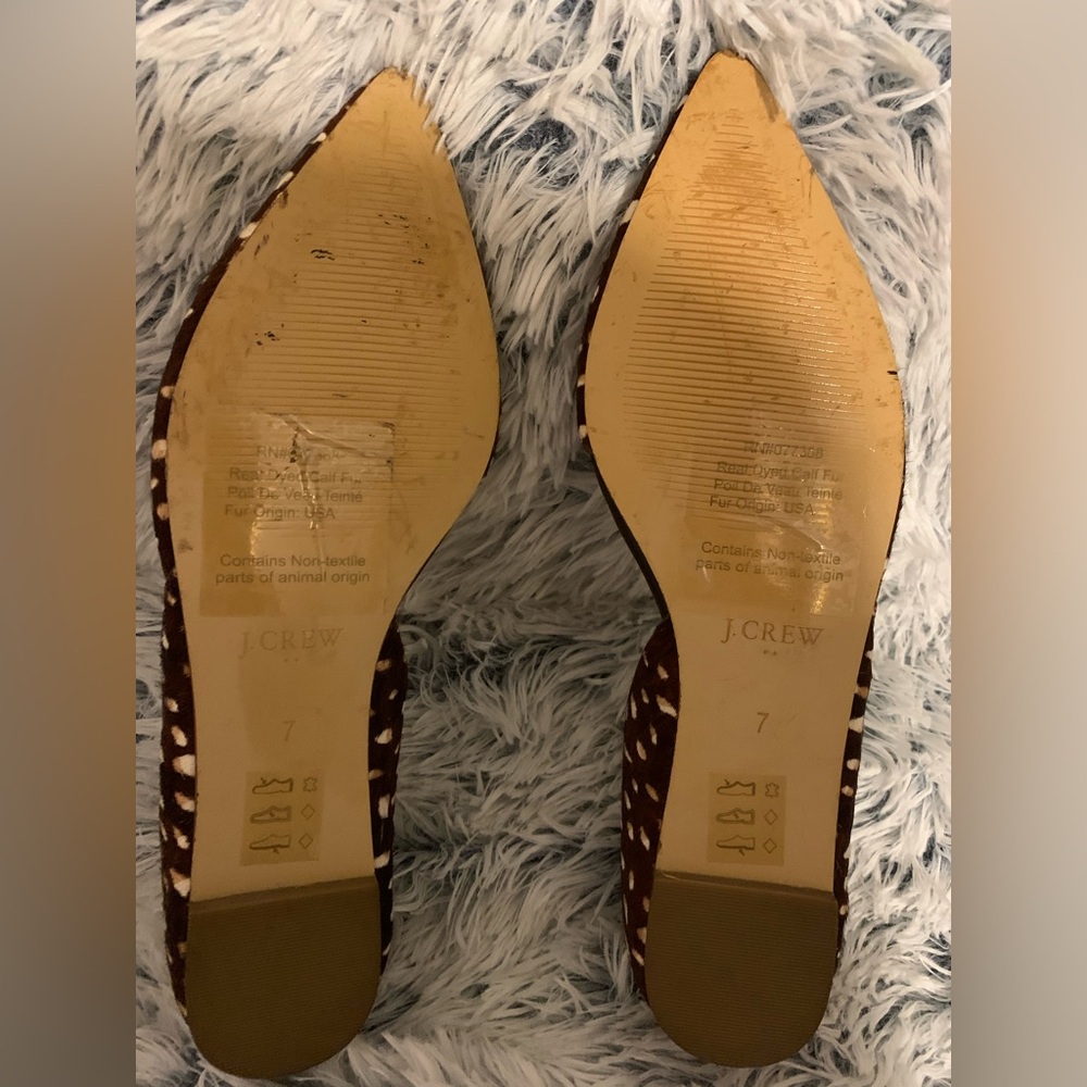 J. Crew Brown & White Polka Dot Dyed Calf Fur Flats Women’s Size 7. - Picture 6 of 7